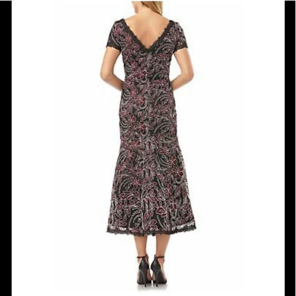 JS Collections Embroidered Mesh Gown Carbernet - Picture 2 of 12